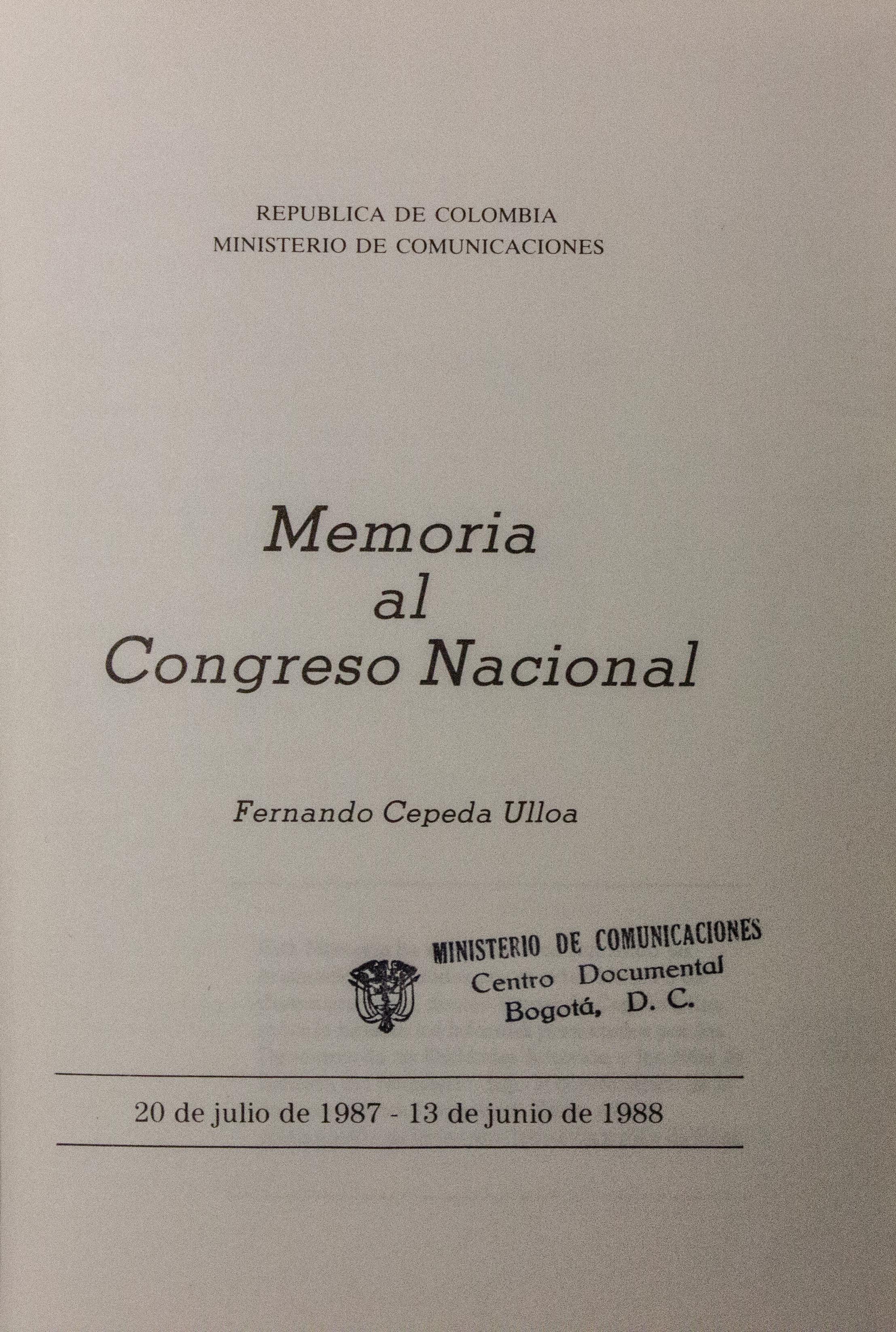 Memoria al Congreso Nacional: 1987-1988.