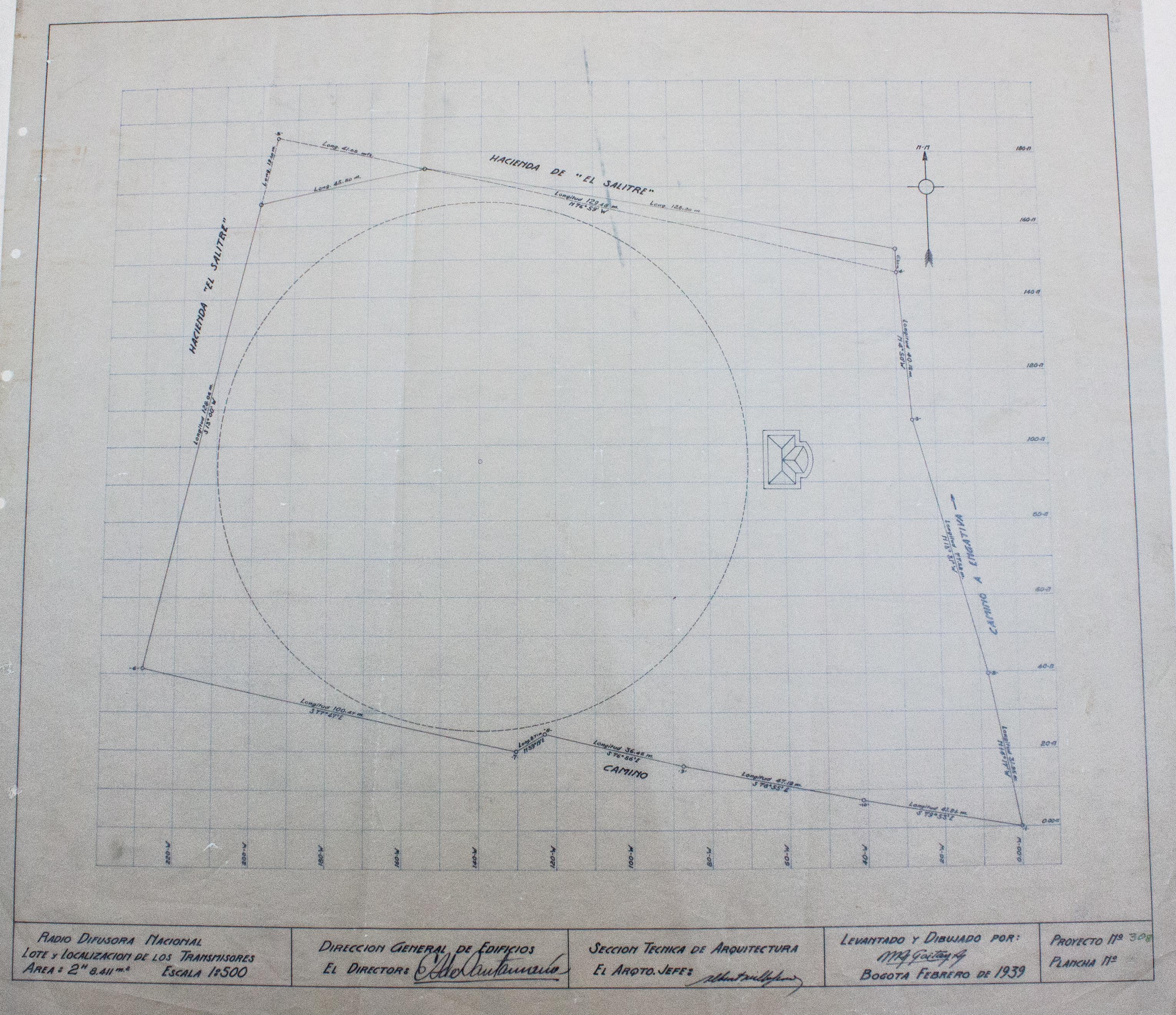 Plano de localización de transmisores para la Radio Nacional de Colombia. 1939