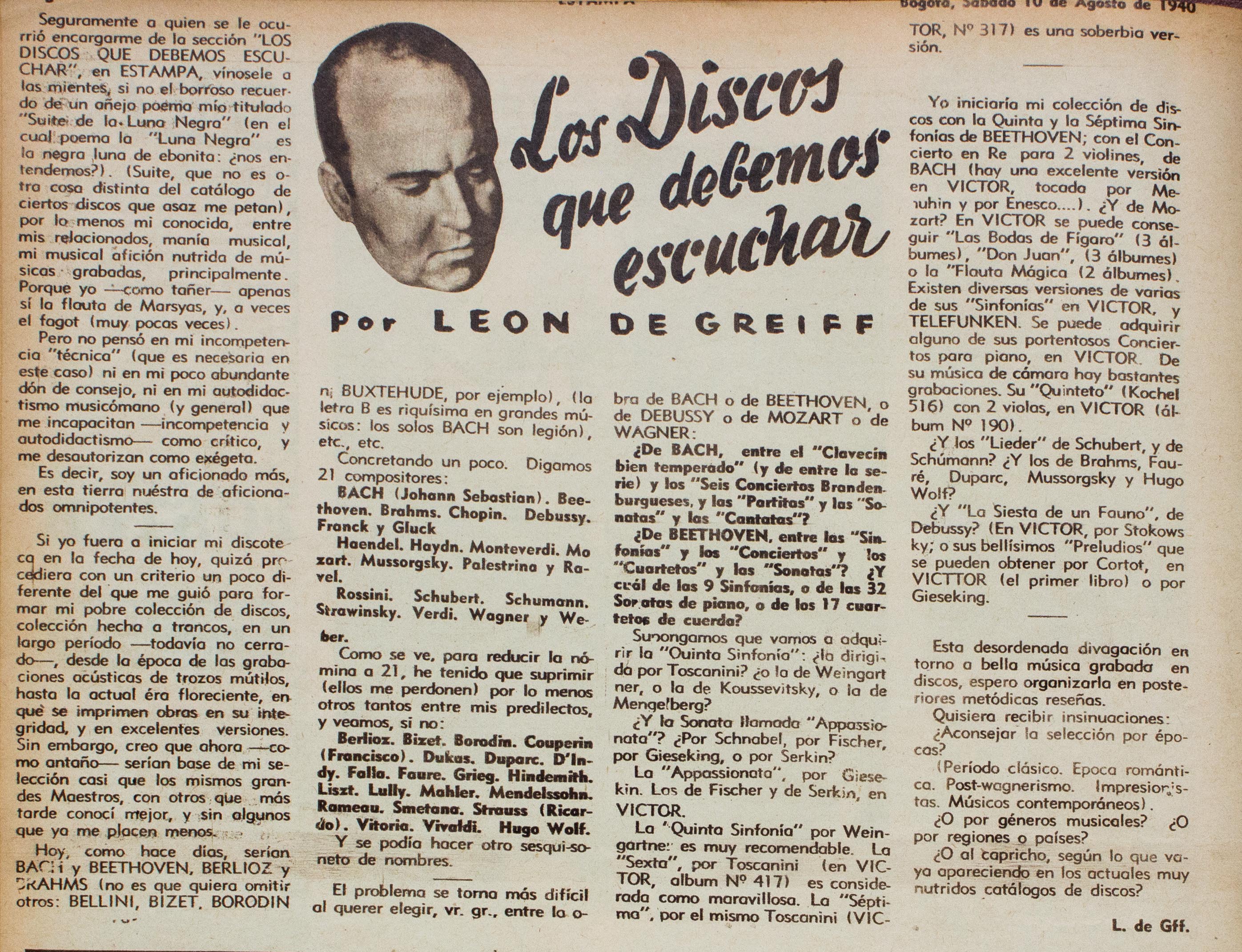 Los discos que debemos escuchar. León de Greiff