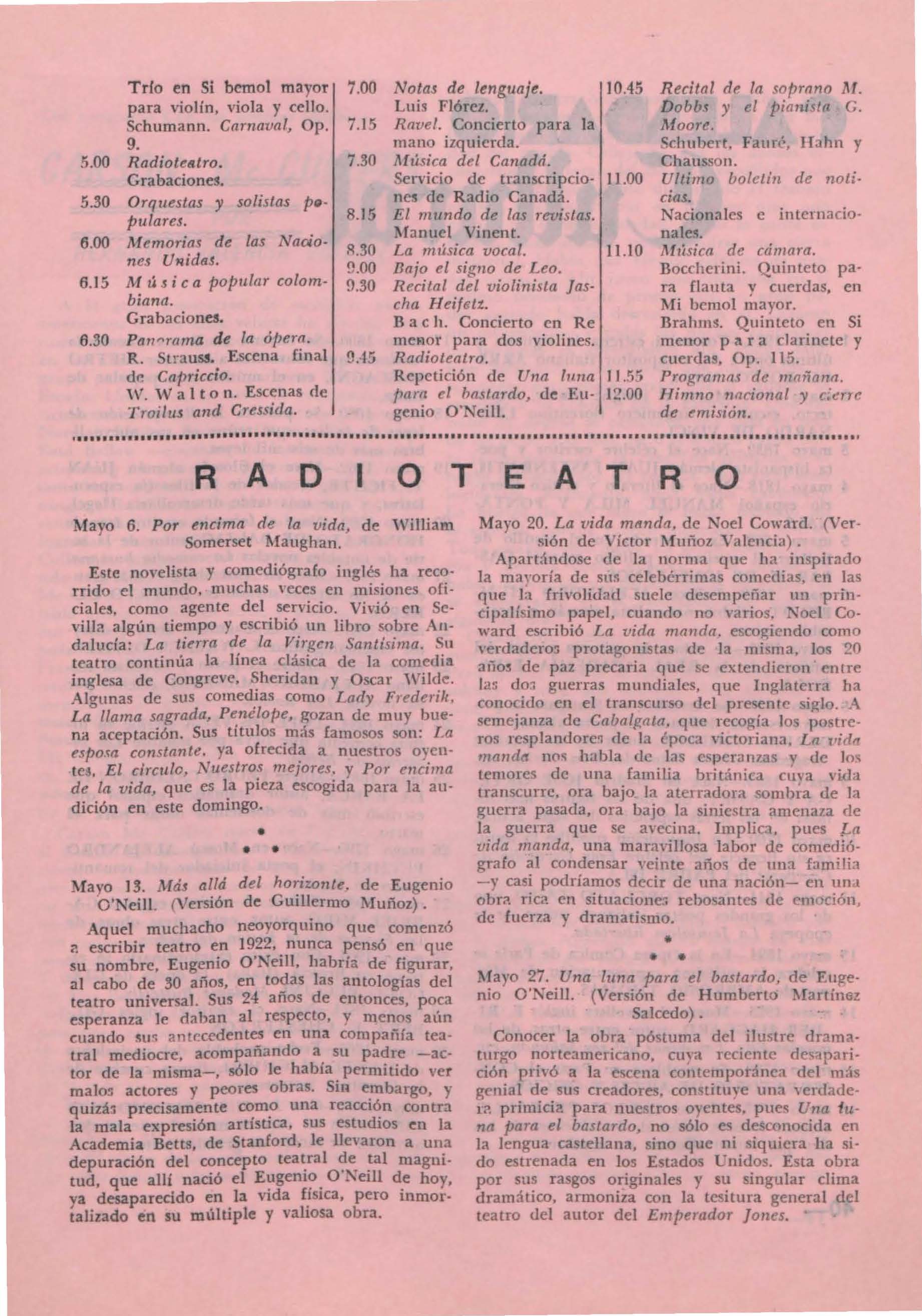 Datos sobre los autores y los argumentos de las obras teatrales adaptadas localmente al radioteatro.