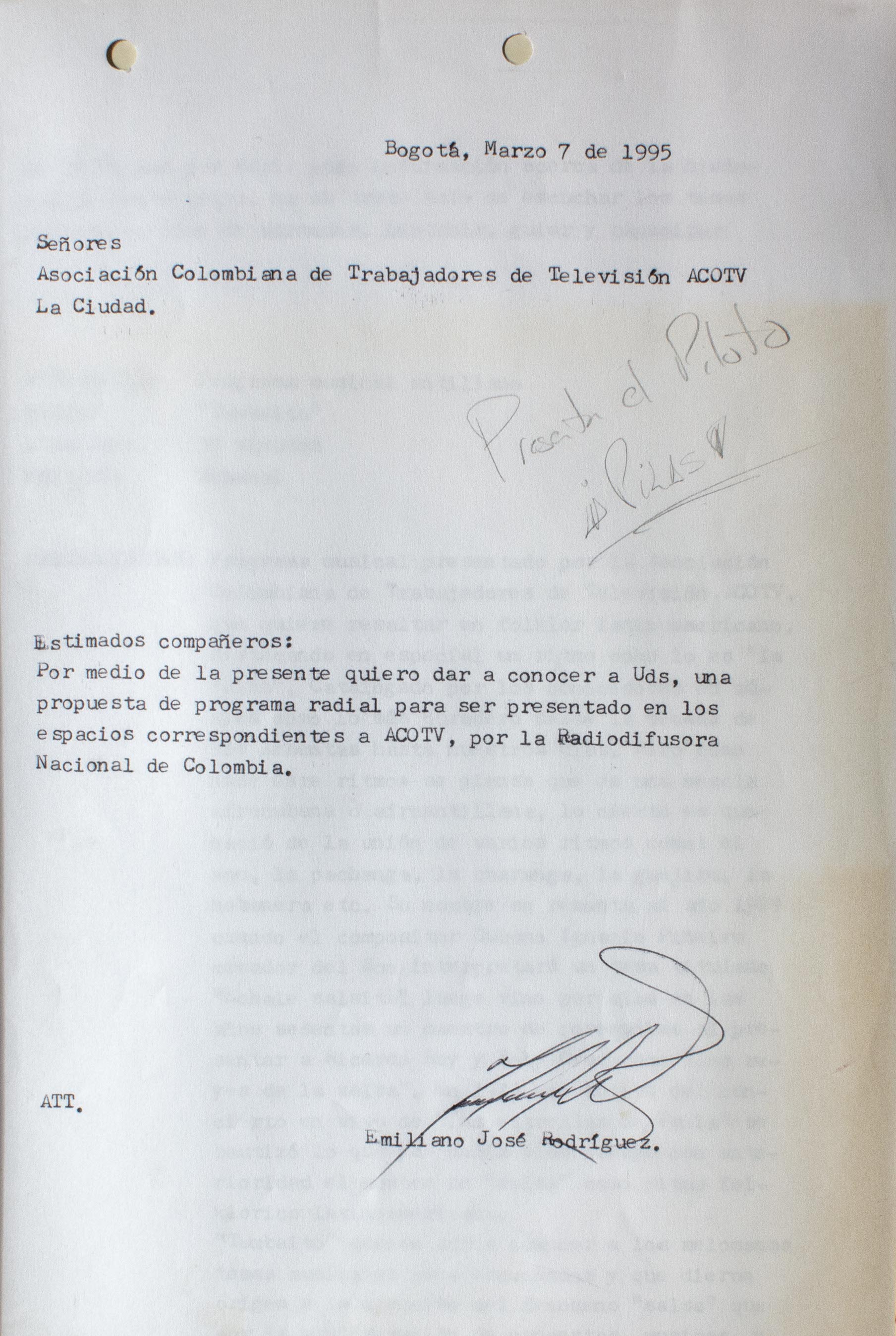 Correspondencia de la Acotv con la Radio Nacional de Colombia Correspondencia de la Acotv con la Radio Nacional de Colombia