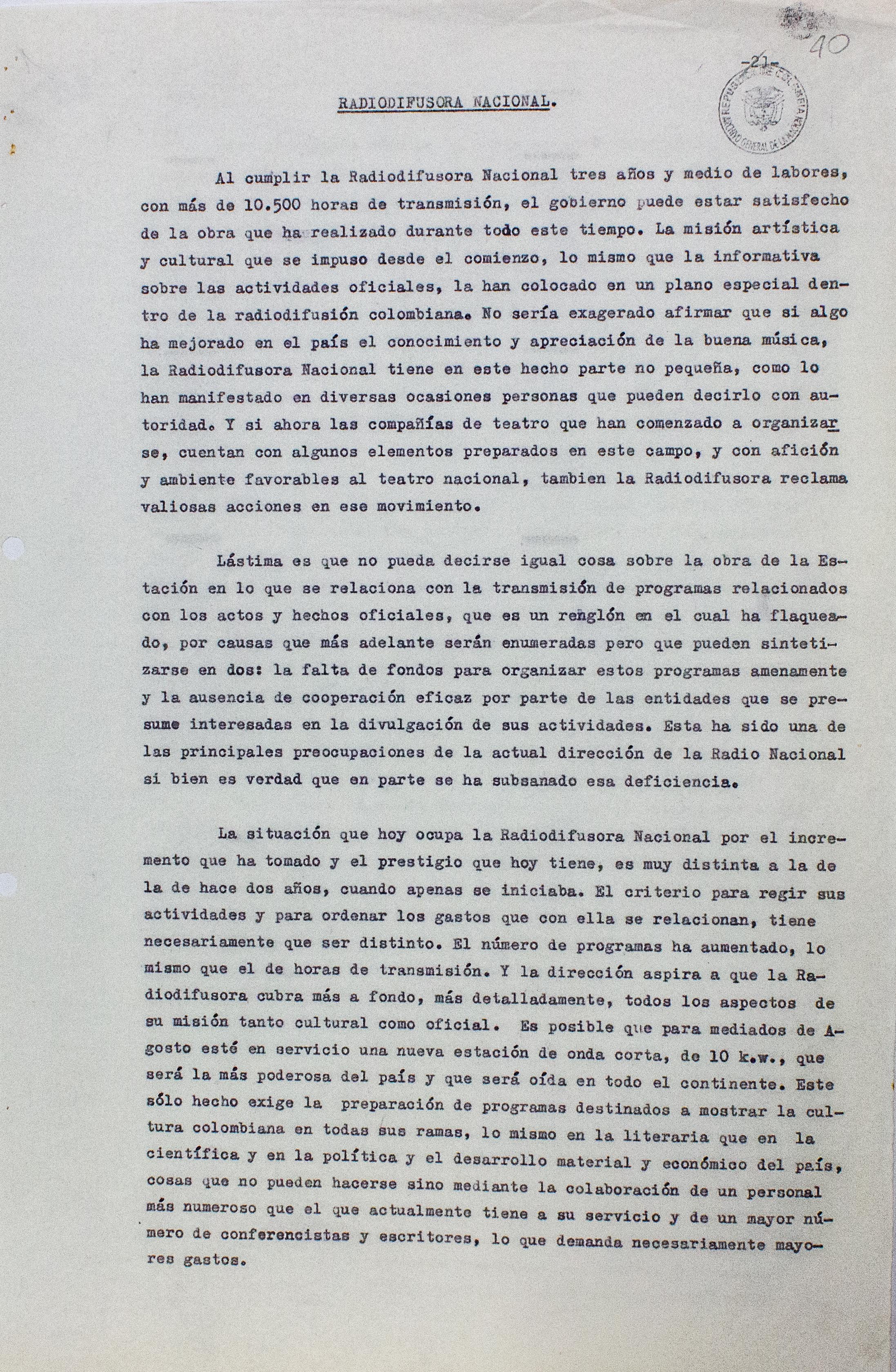 Informe de gestión de la Radio Nacional de Colombia. 1943-1944 (01)