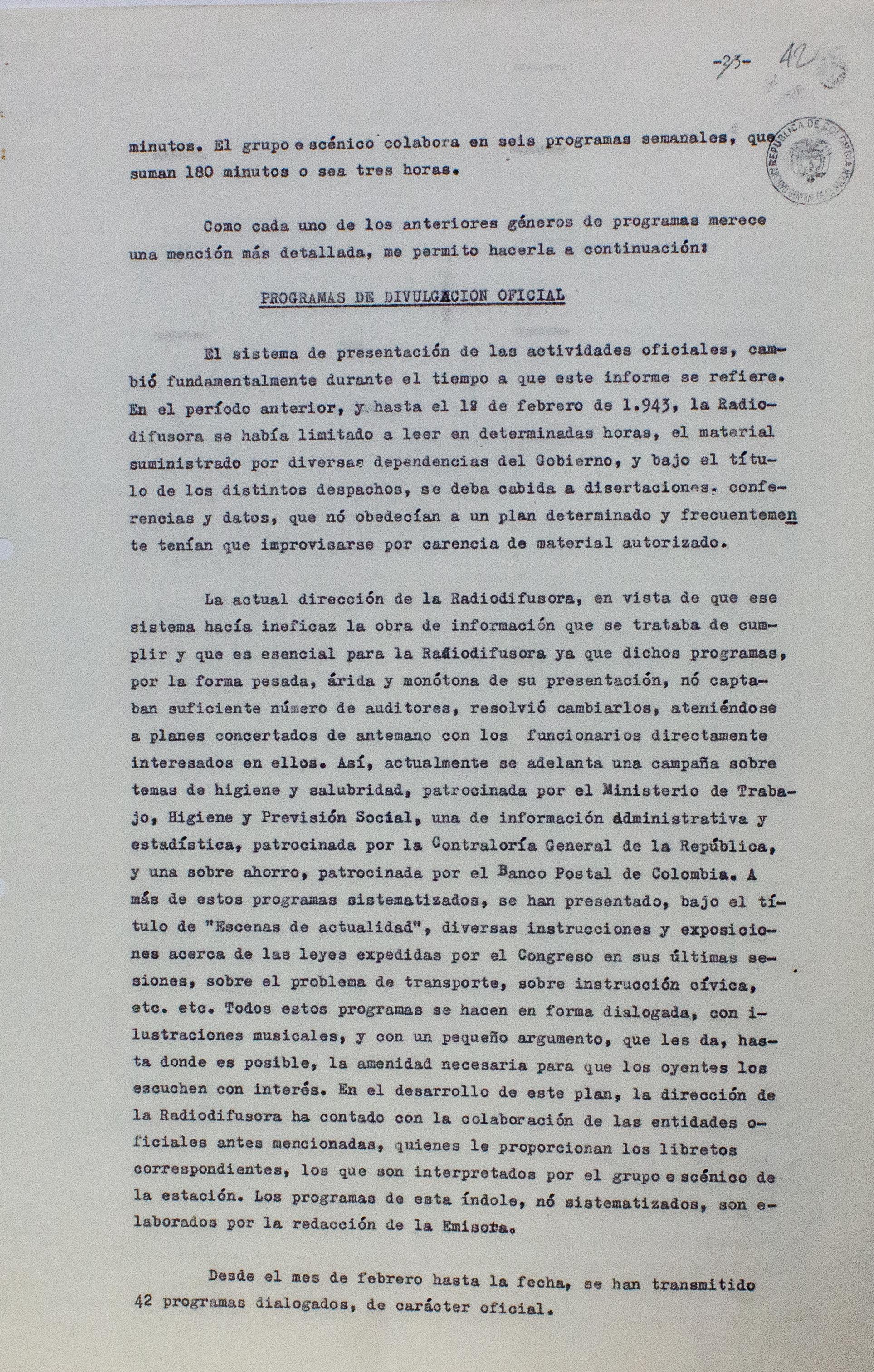 Informe de gestión de la Radio Nacional de Colombia. 19431944 (01)