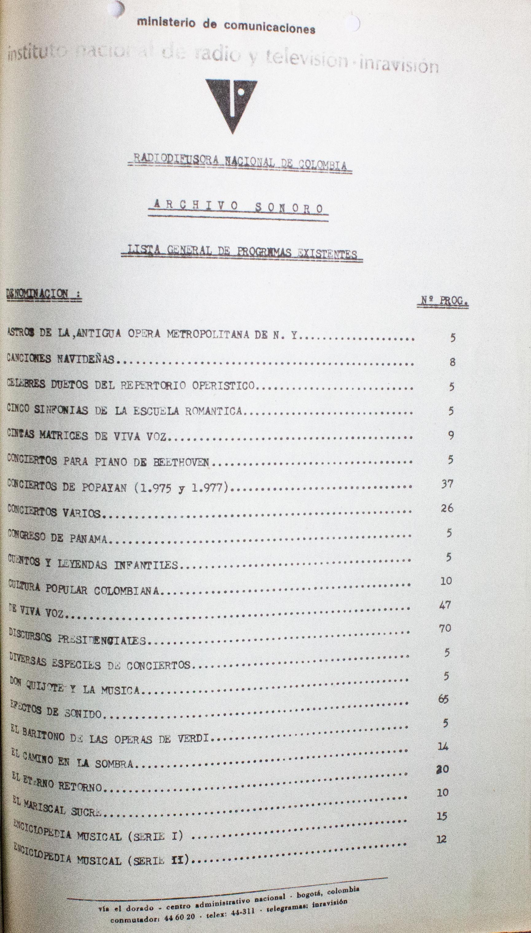 Relación de material sonoro existente. Grabaciones en diversos tipos de cinta y en disco de acetato de 16 pulgadas. 