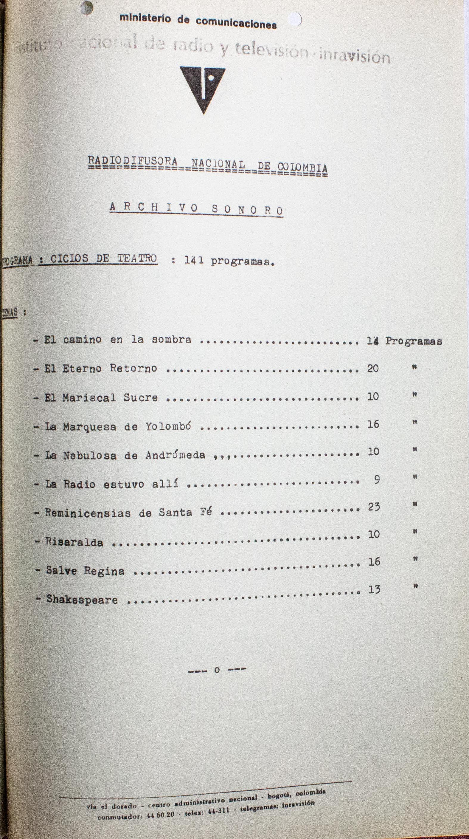 Relación de material sonoro existente. Grabaciones en diversos tipos de cinta y en disco de acetato de 16 pulgadas. 
