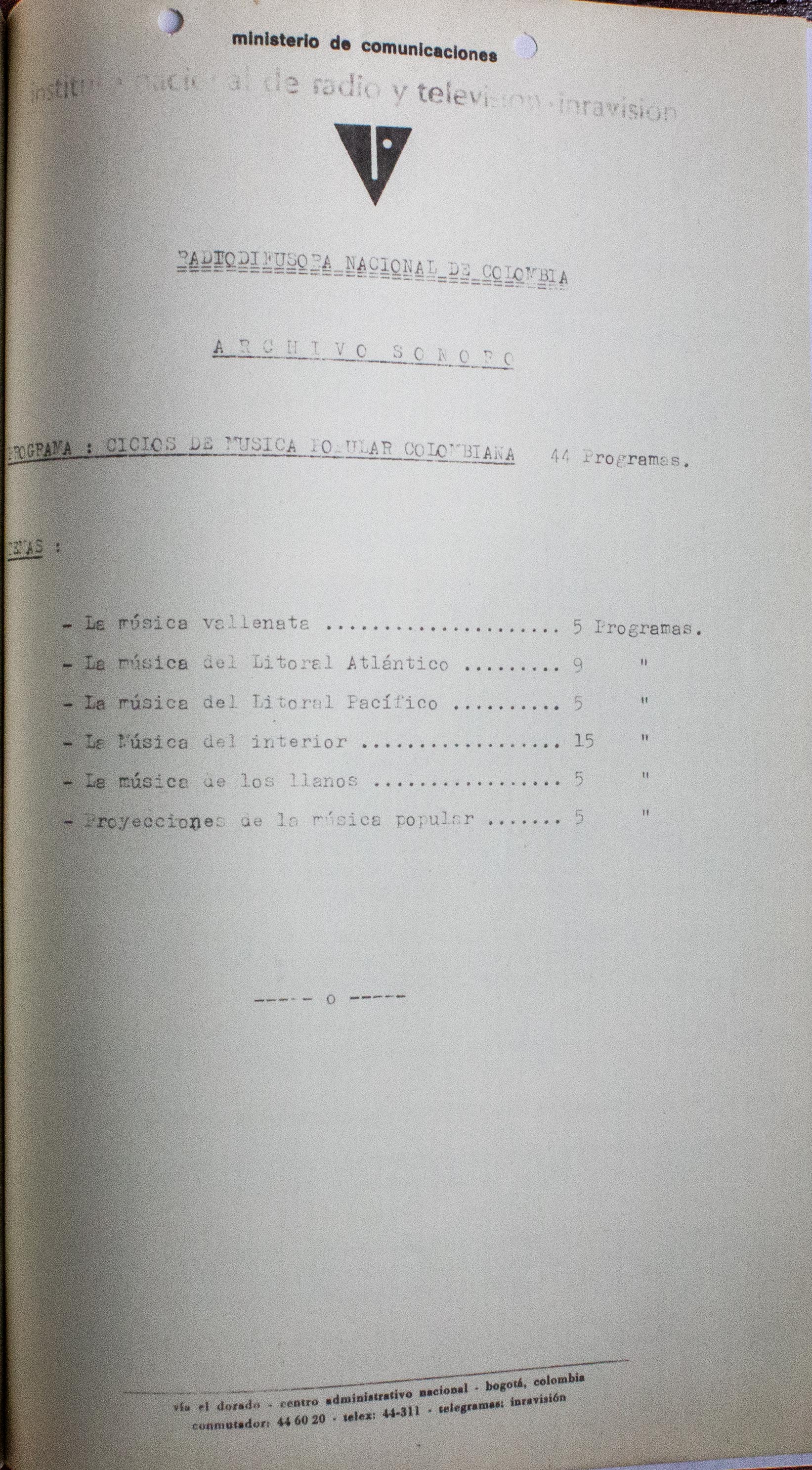 Relación de material sonoro existente. Grabaciones en diversos tipos de cinta y en disco de acetato de 16 pulgadas. 