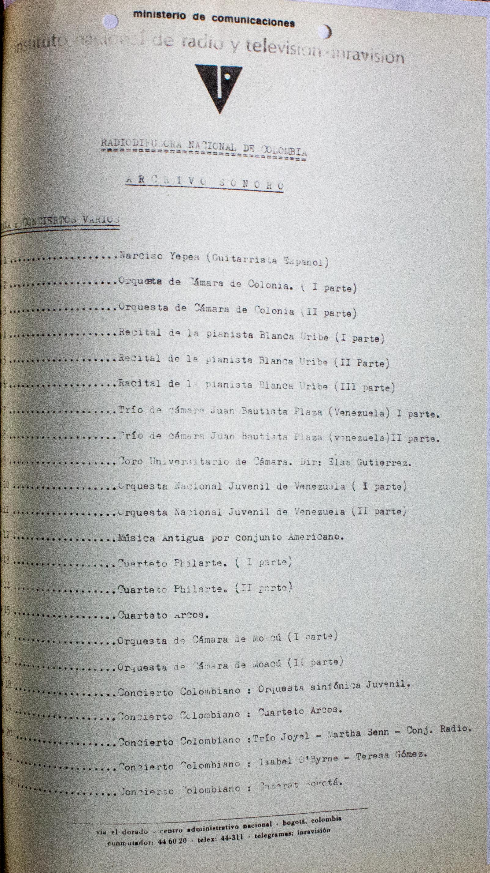 Relación de material sonoro existente. Grabaciones en diversos tipos de cinta y en disco de acetato de 16 pulgadas. 
