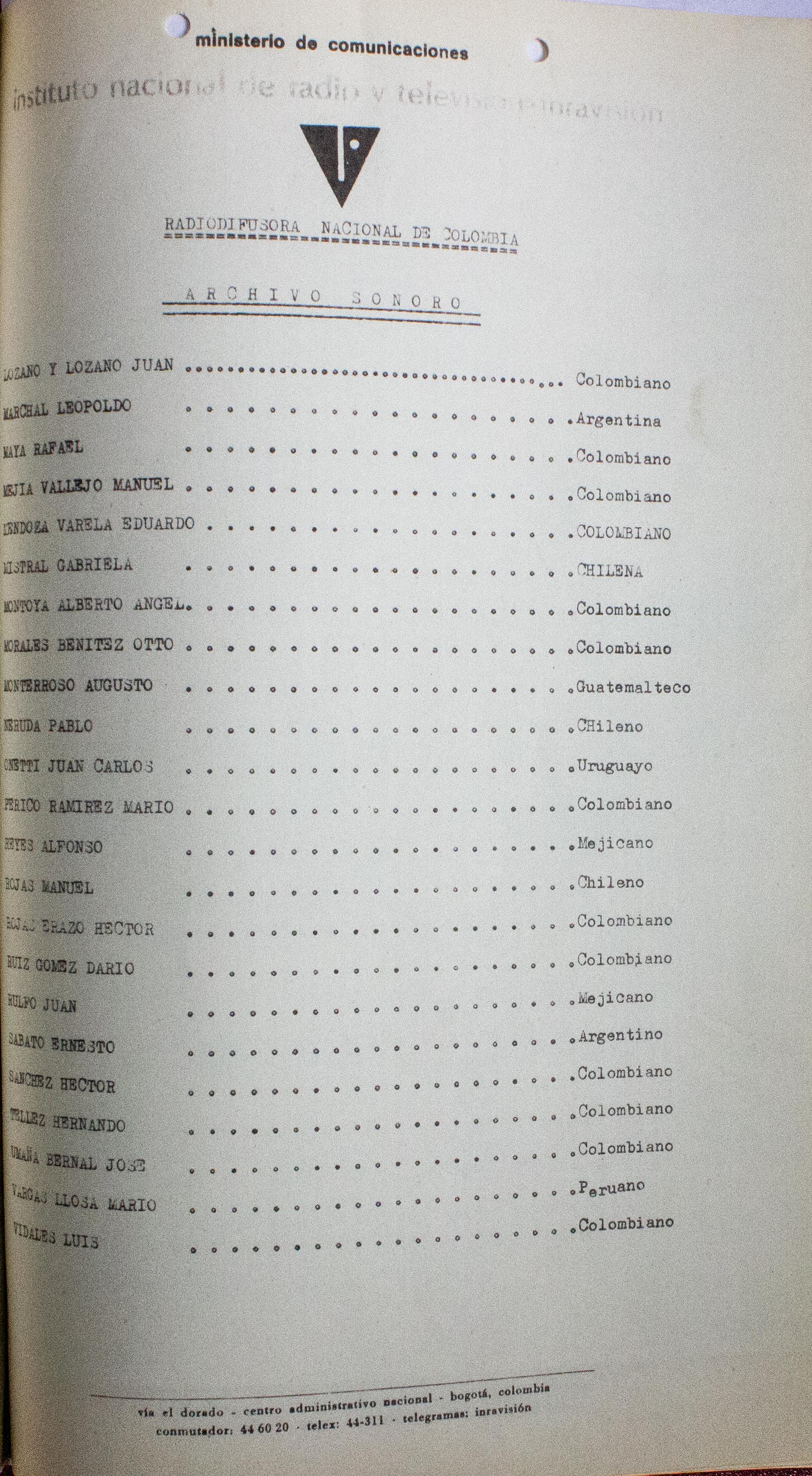 Relación de material sonoro existente. Grabaciones en diversos tipos de cinta y en disco de acetato de 16 pulgadas. 