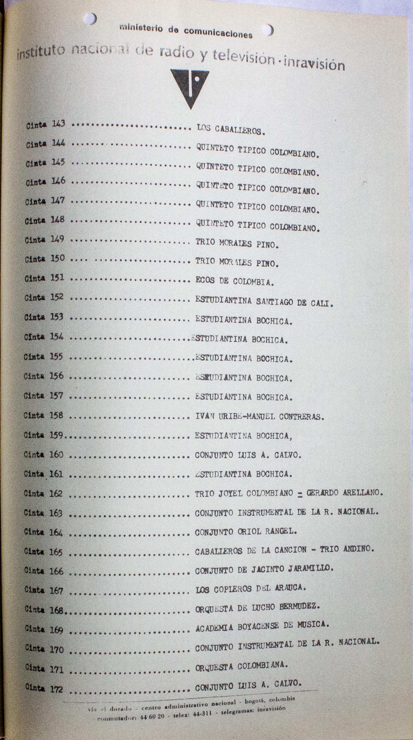 Relación de material sonoro existente. Grabaciones en diversos tipos de cinta y en disco de acetato de 16 pulgadas. 