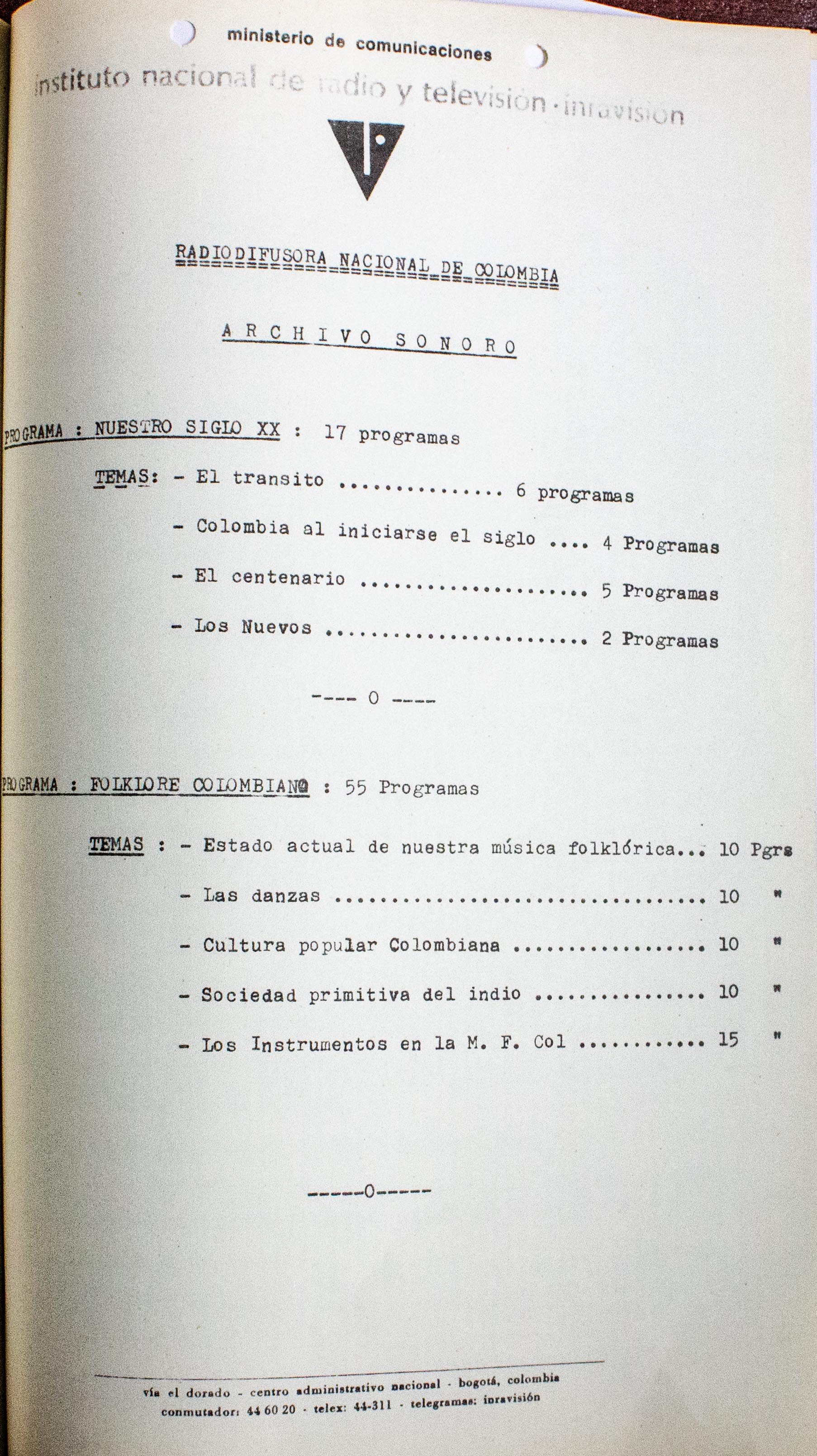 Relación de material sonoro existente. Grabaciones en diversos tipos de cinta y en disco de acetato de 16 pulgadas. 