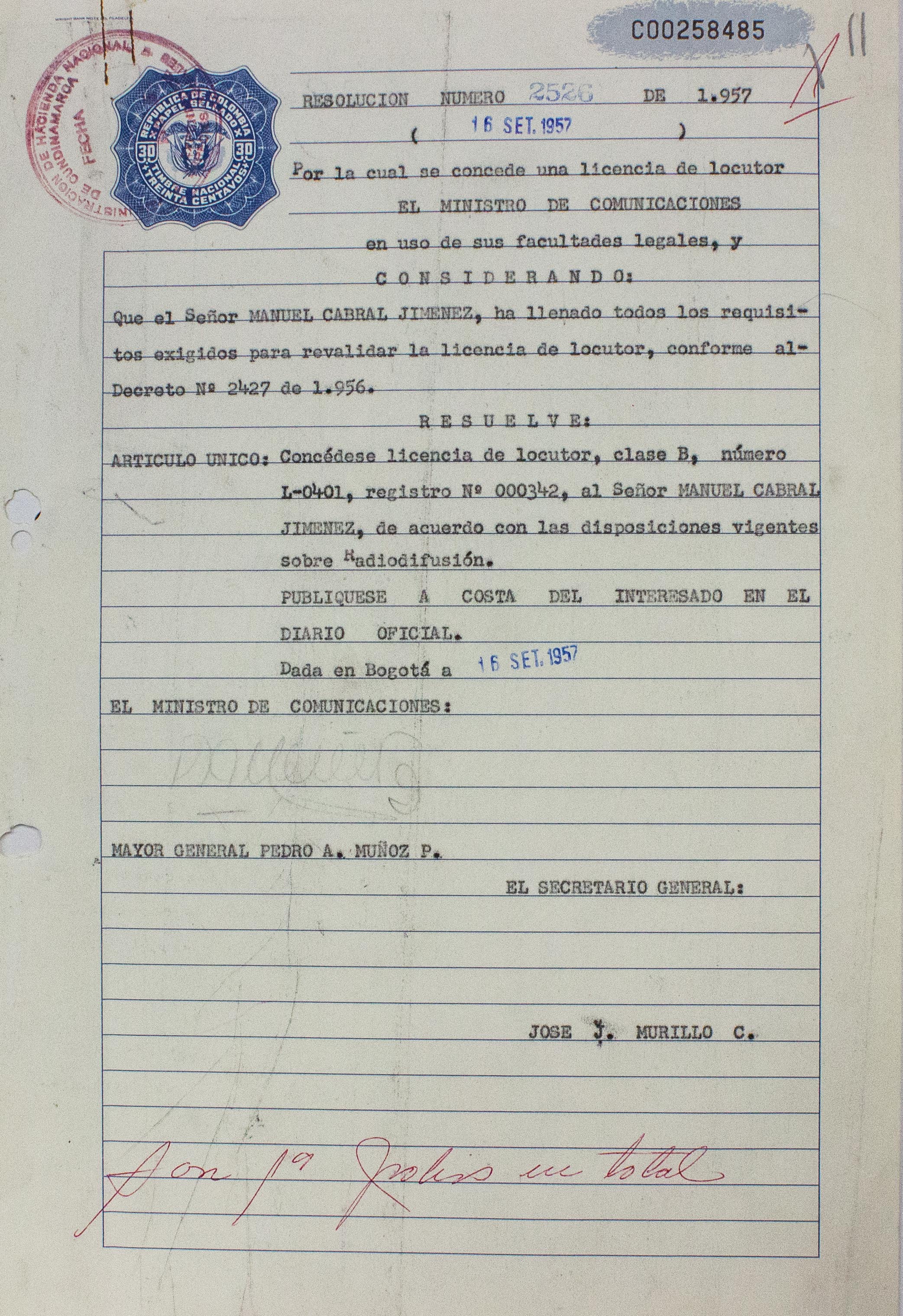 Licencia de Locutor de clase B de Manuel Cabral