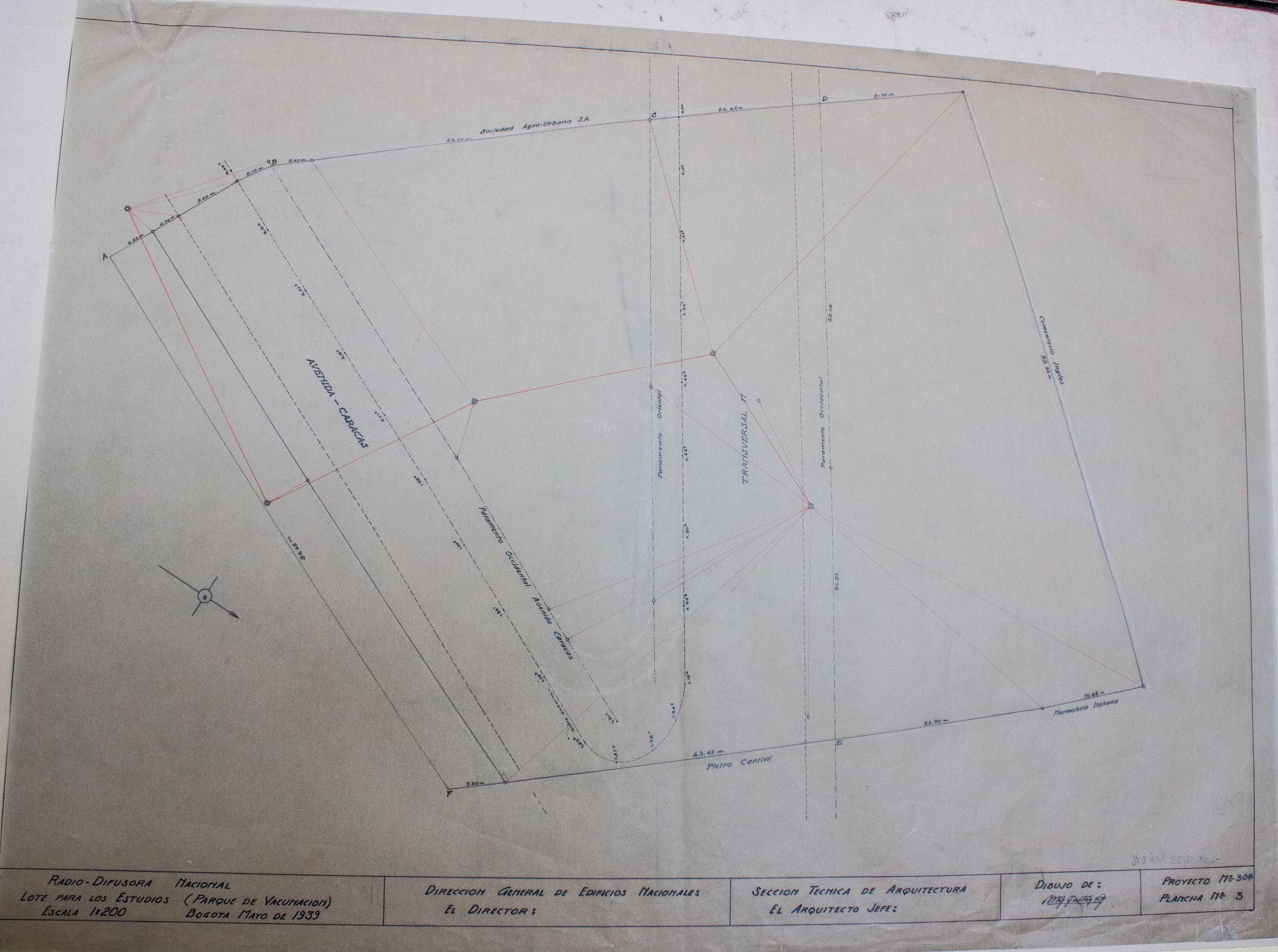 Plano localización de Estudios Radiodifusora Nacional. Mayo de 1939 Plano localización de Estudios Radiodifusora Nacional. Mayo de 1939