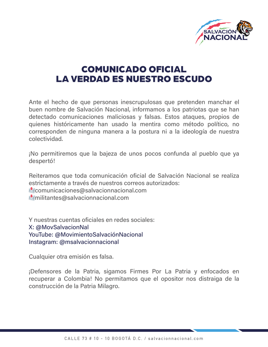 Comunicado de Salvación Nacional