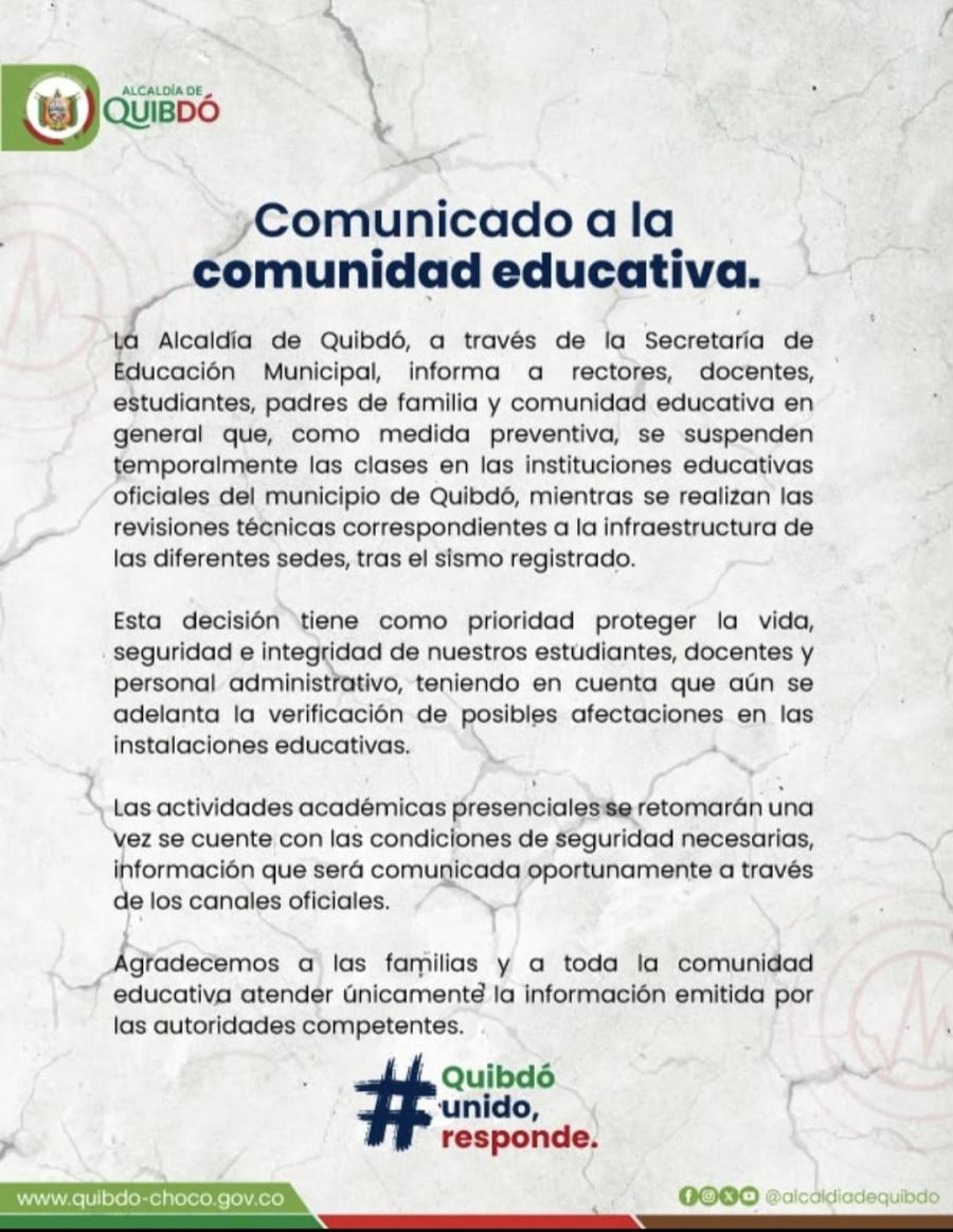 Comunicado Alcaldía de Quibdó