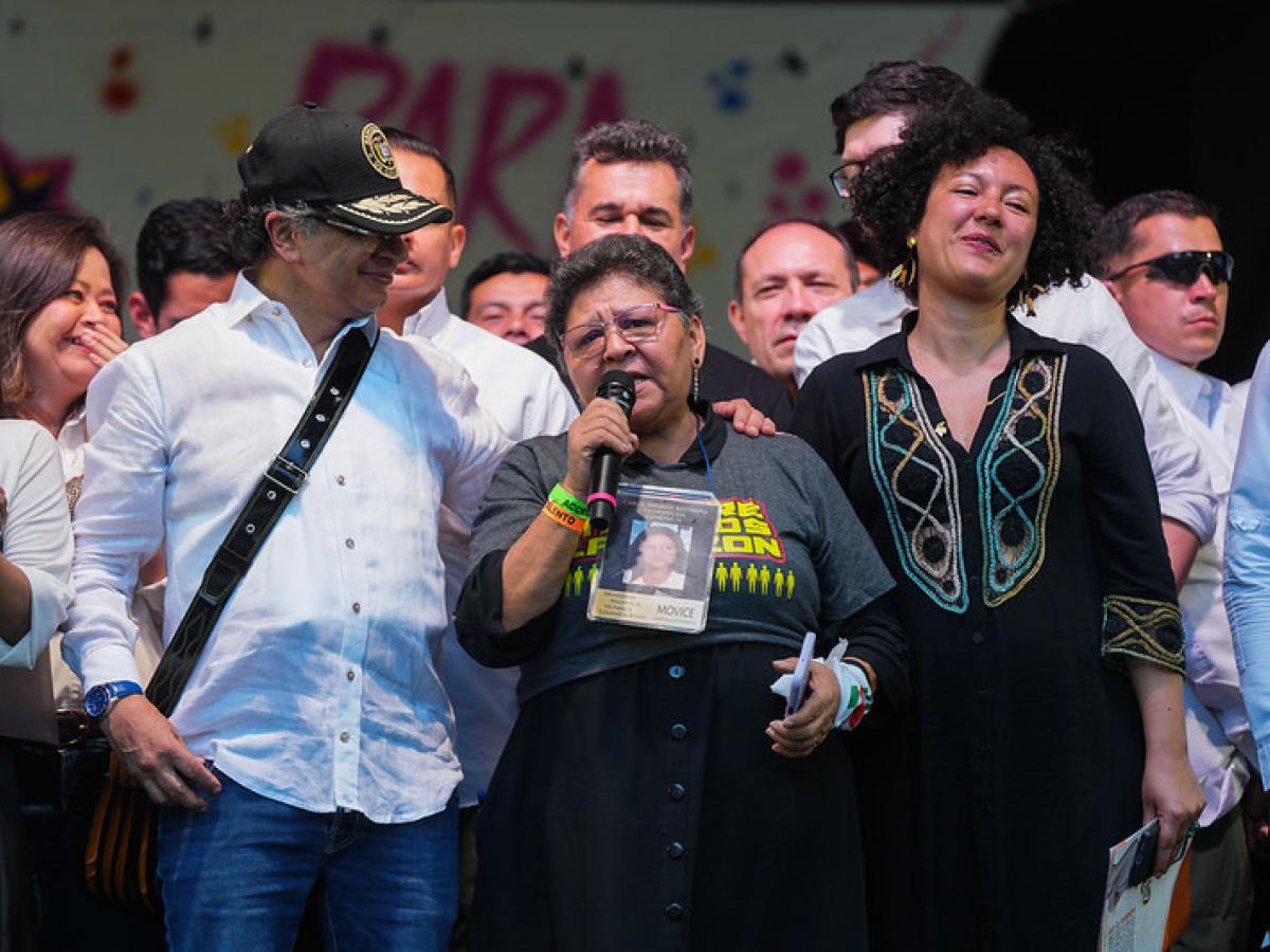 Presidente Petro durante la movilización en Medellín.