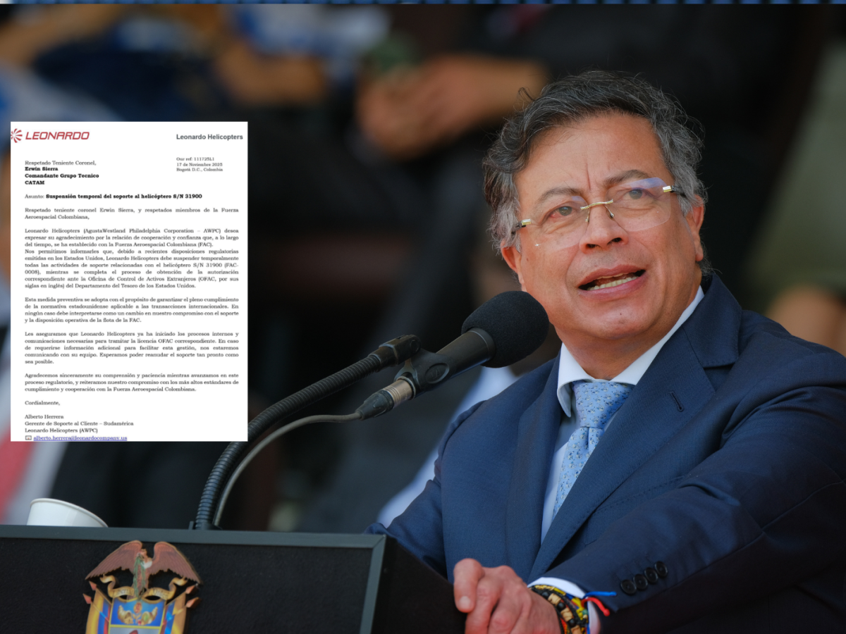 Petro acusa firma Leonardo ofender a Colombia tras suspensión soporte