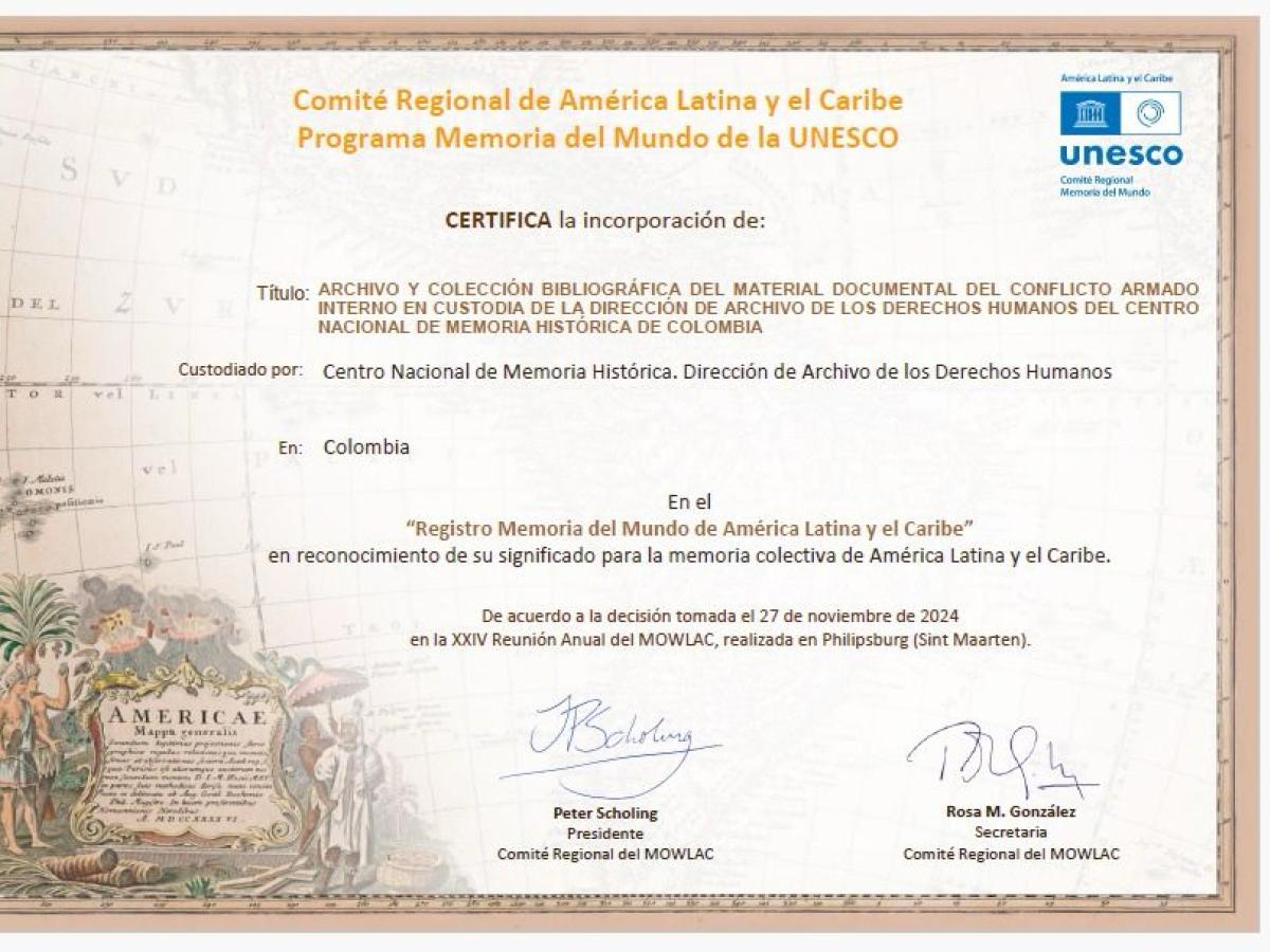 Reconocimiento de la UNESCO a Centro Nacional de Memoria Histórica