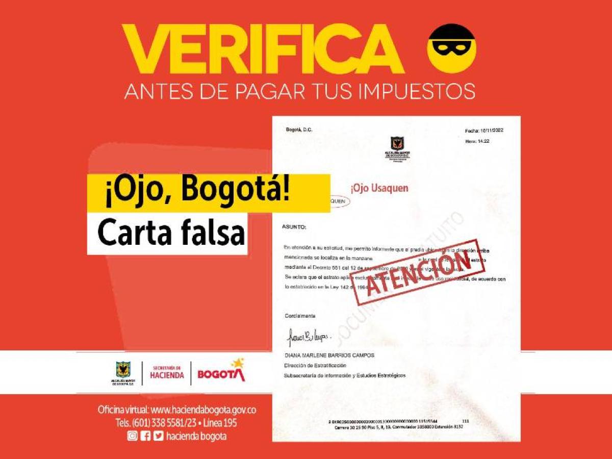 Cartas falsas en Bogotá: la Secretaría de Hacienda advierte sobre estafas a contribuyentes