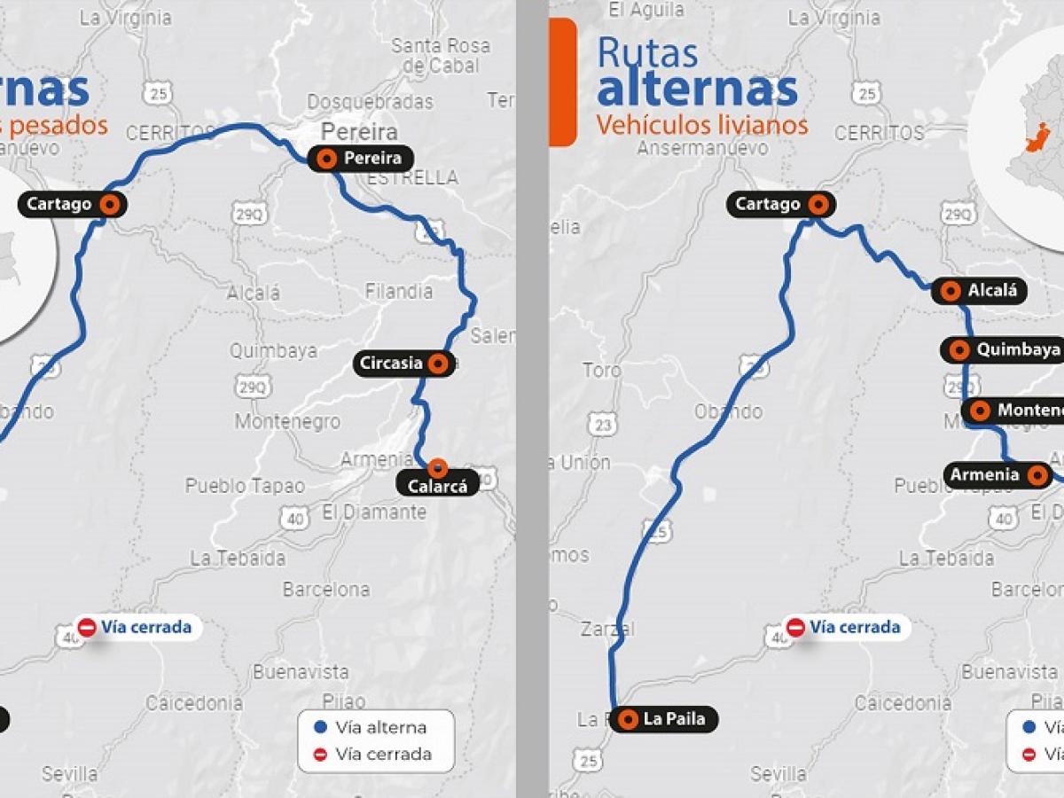 Rutas alternas vehículos livianos y pesados: colapso puente La Vieja