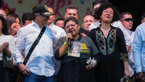 Presidente Petro durante la movilización en Medellín.