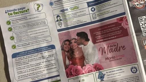 Factura de acueducto en Pereira con imagen de primera dama polémica
