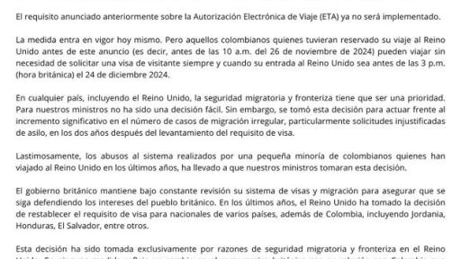 Por qué Reino Unido pedirá visa a colombianos