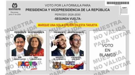 Tarjetón segunda vuelta presidencial