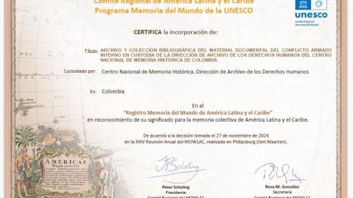 Reconocimiento de la UNESCO a Centro Nacional de Memoria Histórica