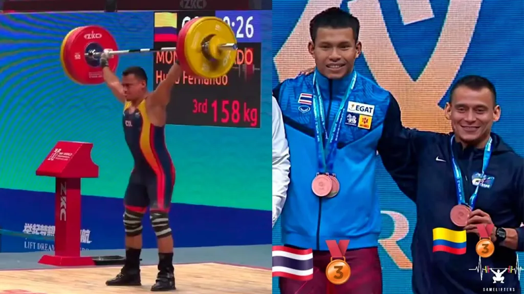 Hugo Montes, pesista colombiano que conquistó la medalla de bronce en los 75 kilogramos del Mundial de Levantamiento de Pesas 2026.
