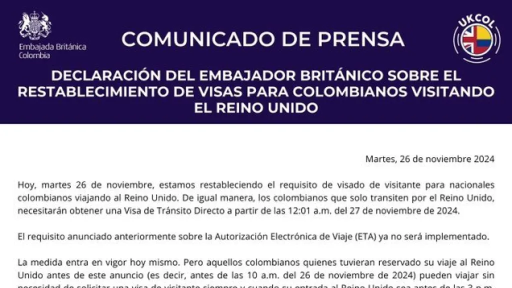 Por qué Reino Unido pedirá visa a colombianos
