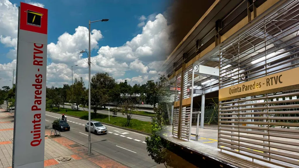 Estación Quinta Paredes - RTVC de TransMilenio, ubicada sobre la troncal Calle 26 en Bogotá, frente a las instalaciones del Sistema de Medios Públicos.