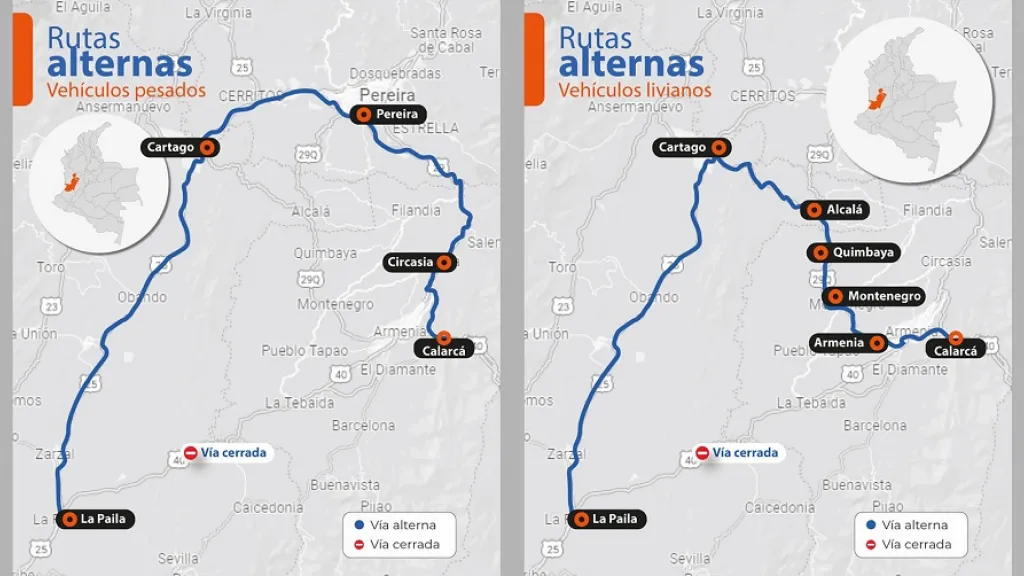 Rutas alternas vehículos livianos y pesados: colapso puente La Vieja