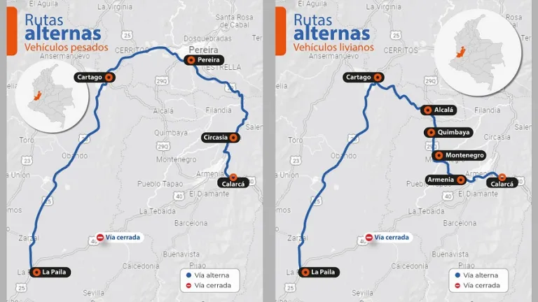 Rutas alternas vehículos livianos y pesados: colapso puente La Vieja